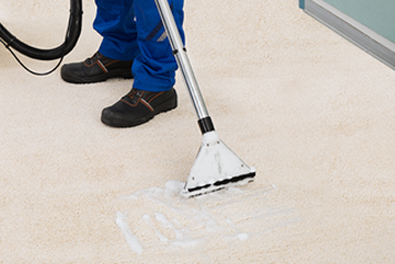 A professional carpet cleaner performing carpet cleaning services